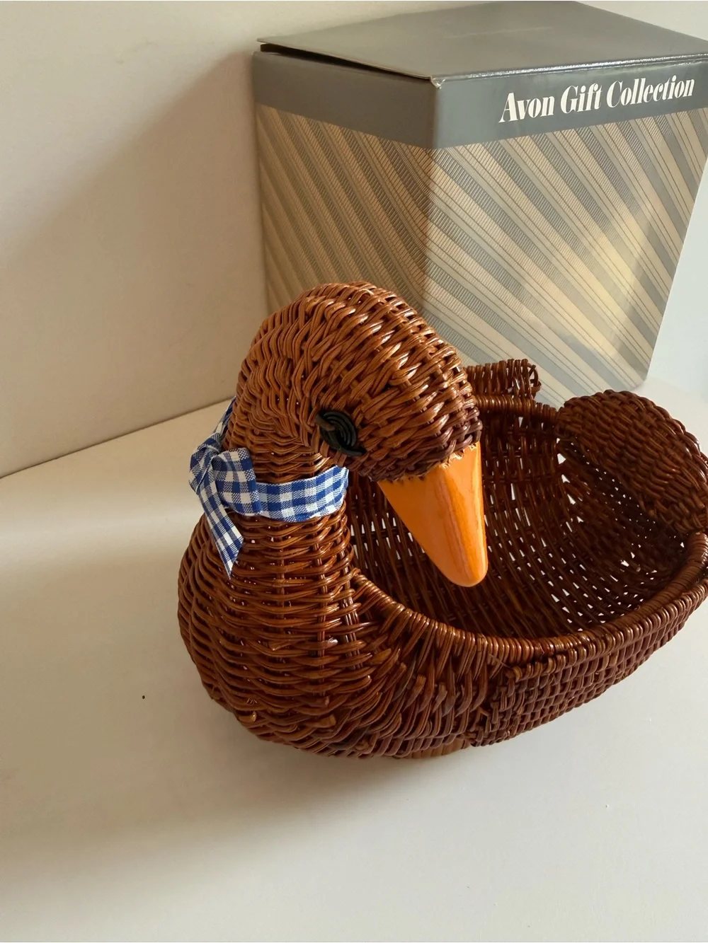 Vintage Avon Country Goose Wicker Basket with Original Box Rattan Duck Goose